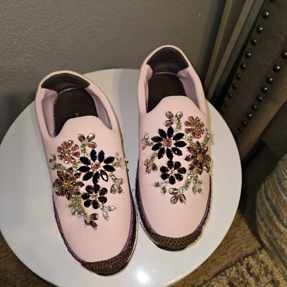 Dolce & Gabbana Pink and Black Floral Sneakers - Picture 1 of 3